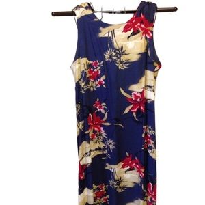 Women's Aloha Style Blue Floral Sleeveless Hawaiian Muumuu Dress Size Large
